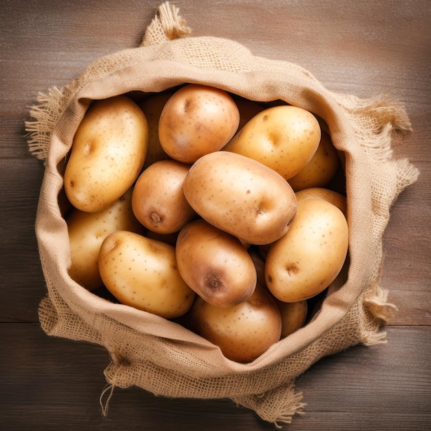 Kartoffeln in einem Sack auf weißem Hintergrund