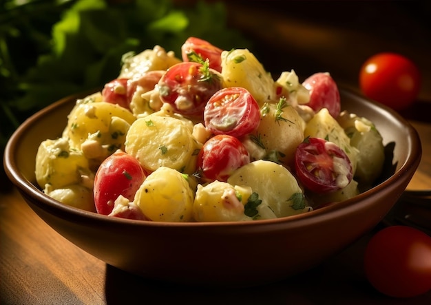 Kartoffelsalat mit würzigen Gurken und saftigen Kirschtomaten