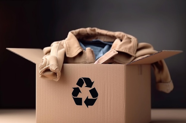 Karton mit Altkleidern zum Recyceln und Spenden Altkleider zum Verkauf recyceln oder spenden AI generiert