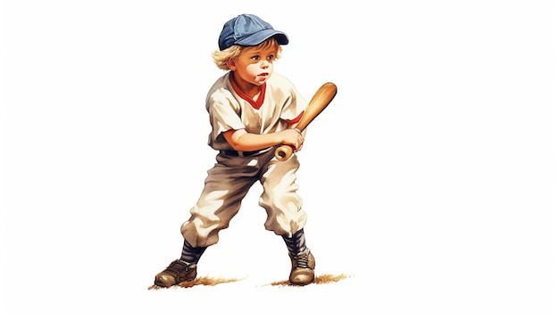 Kartonaufkleber kleiner Junge, der Baseball spielt, weißer Hintergrund