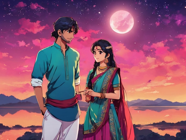 karwachauth 2023 anime pareja india celebrando karwachauth