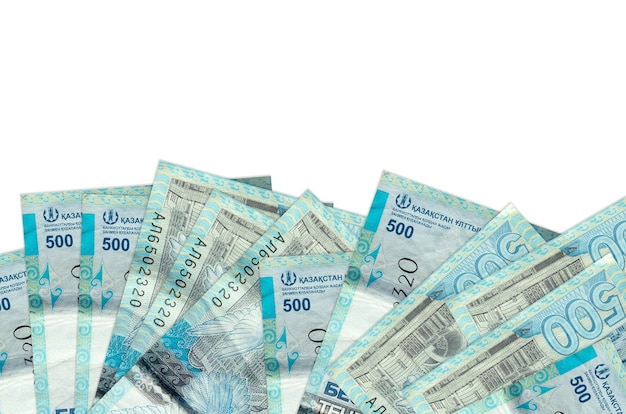 Kasachische Tenge-Rechnungen liegen isoliert auf der Unterseite des Bildschirms