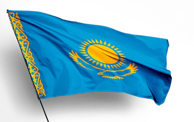 Kasachstan 13D schwenkende Flagge und weißes Hintergrundbild