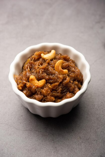 Foto kashi halwa o kasi halva es uno de los postres clásicos y tradicionales de karnataka elaborado con ash gourd o calabaza blanca o kaddu