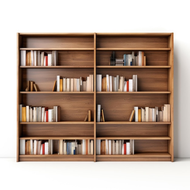 Kastanienbraune Bücherregale isoliert auf weißem Hintergrund