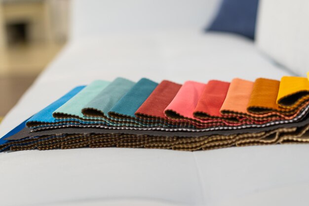 Foto katalog von mehrfarbigen stoffproben hintergrund der textilindustrie