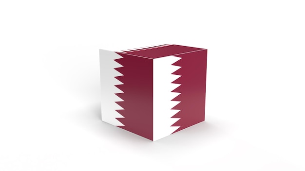 Katar-Flagge auf 3D-Würfel, Illustration 3D, Katar-Design mit isoliertem Hintergrund