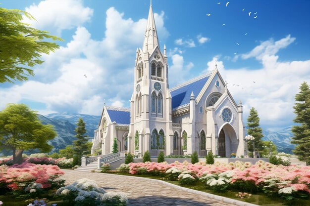 Katholische Kirche auf weißem Hintergrund Hochzeitskonzept