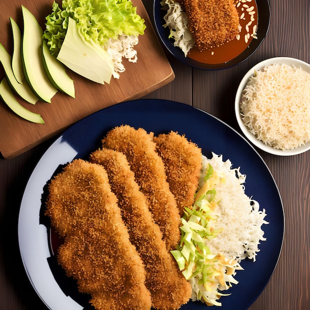 Katsu de pollo japonés con arte generativo de repollo de AI