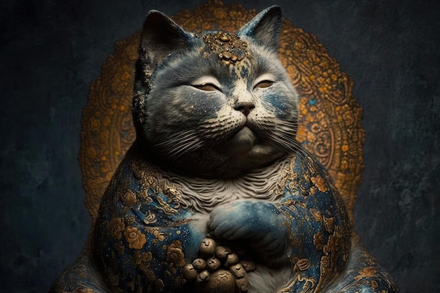 Katze als Buddha berühmte historische Charakterporträtillustration generative ai
