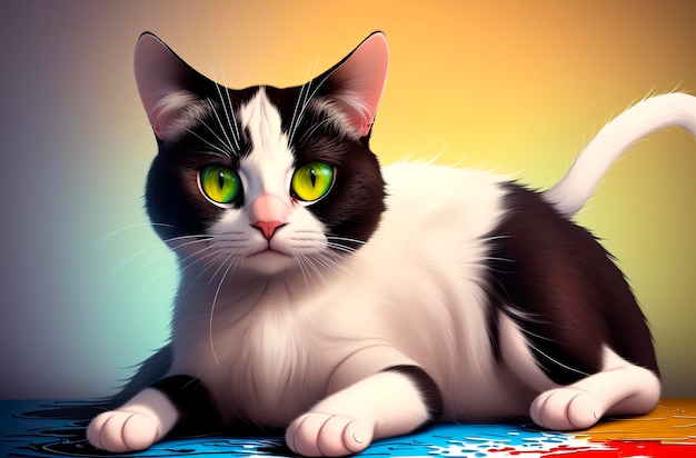 Katze auf buntem mehrfarbigem Hintergrund Generative KI