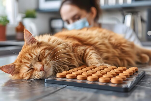 Katze auf dem Tisch neben der Tastatur