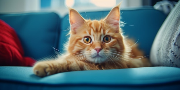 Katze auf einem blauen Sofa Generative KI