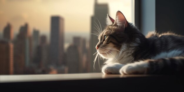 Katze auf einer Fensterbank, Katze auf dem Dach, Katze am Fenster, generative KI.