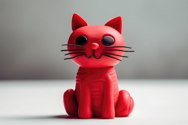 Katze aus Plastilin auf weißem Hintergrund. Generative KI