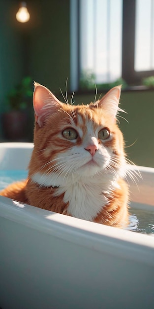 Katze badet in der Badewanne