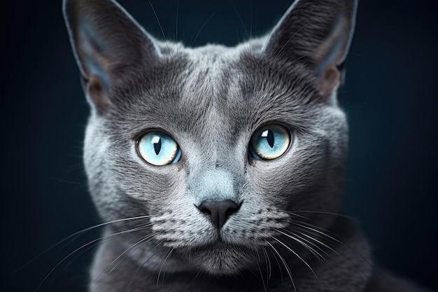Katze der Rasse Russisch Blau aus nächster Nähe