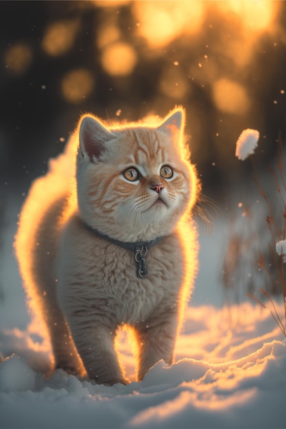 Katze, die im Schnee steht generative ai