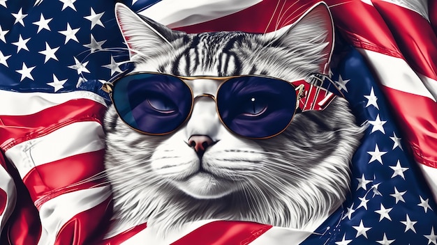 Katze feiert den Unabhängigkeitstag der Vereinigten Staaten Unabhängigkeitstag Konzept Hintergrund Generative KI