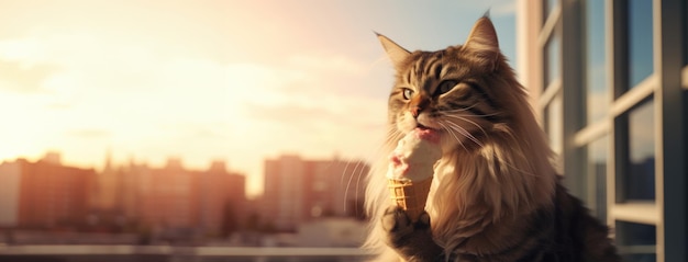 Katze genießt Eiscreme liebenswert