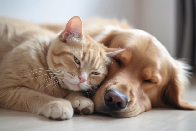 Katze Hund zusammen gemütlich schlafen Erzeuge Ai
