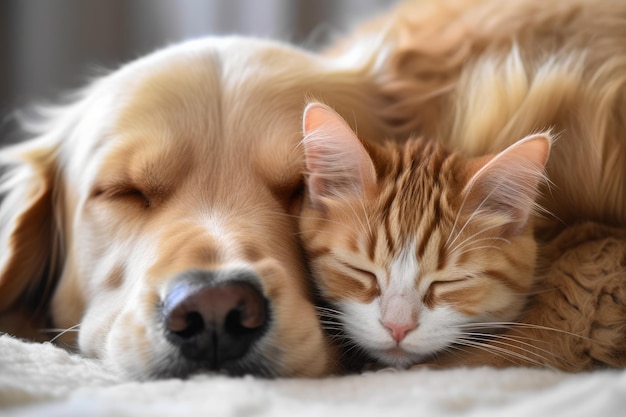 Katze Hund zusammen schlafen Erzeuge Ai