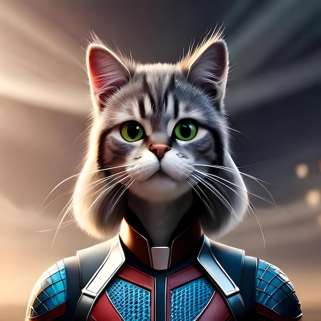 Katze im 3D-Pixar-Superhelden-Katzenkleid im Avengers-Stil