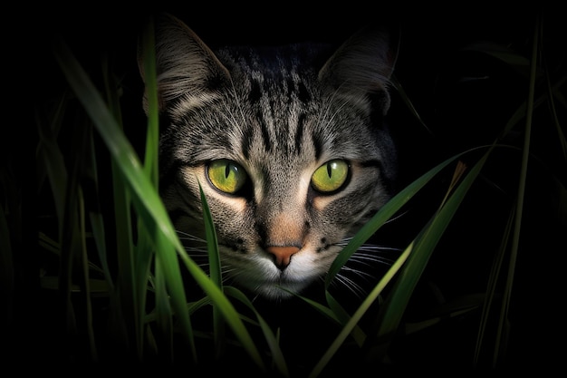 Katze im Gras bei Nacht Generative KI