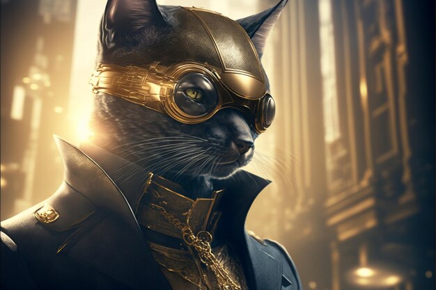 Katze im Kostüm mit goldener Maske