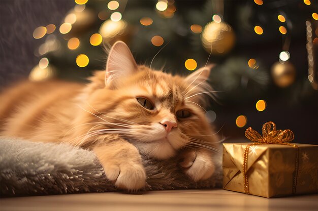 Foto katze in der weihnachtsnacht