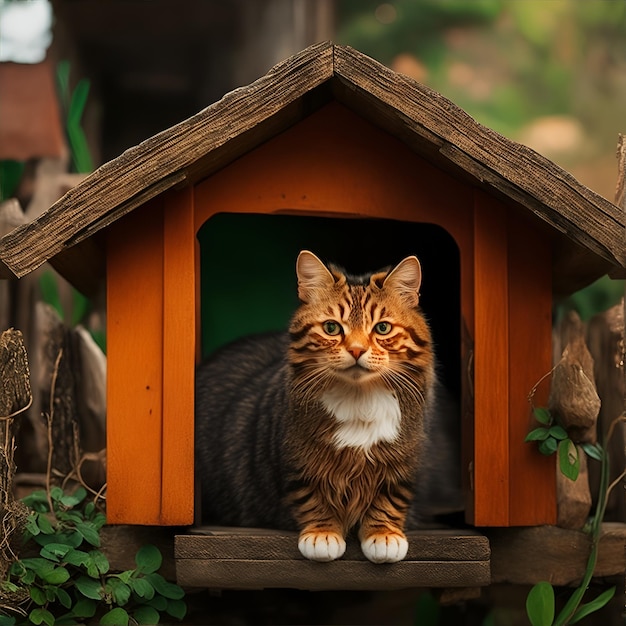 Katze in einem kleinen Haus