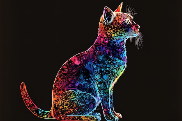 Katze in verschiedenen Farben isoliert auf einem dunklen Hintergrundbild im Format