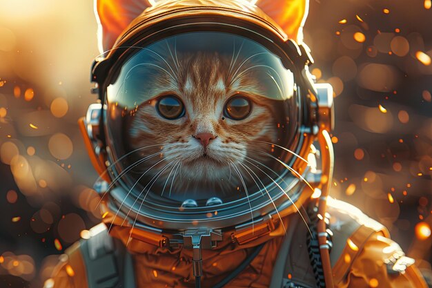 Katze intergalaktischer Raumfahrer Charakter Illustration Astronautenhelm