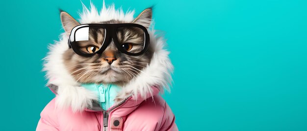 Katze lustige Katze Lächeln Katze Kätzchen Kopie Raum Natur Winterkatze süße Katze Winter Ski Skifahren Wi