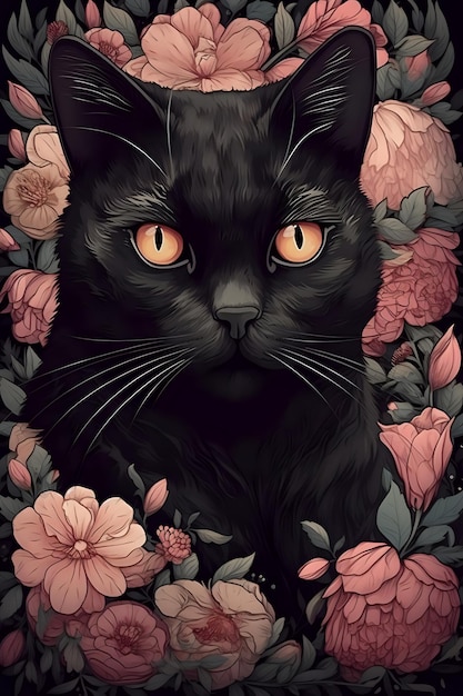 Katze mit Blumen