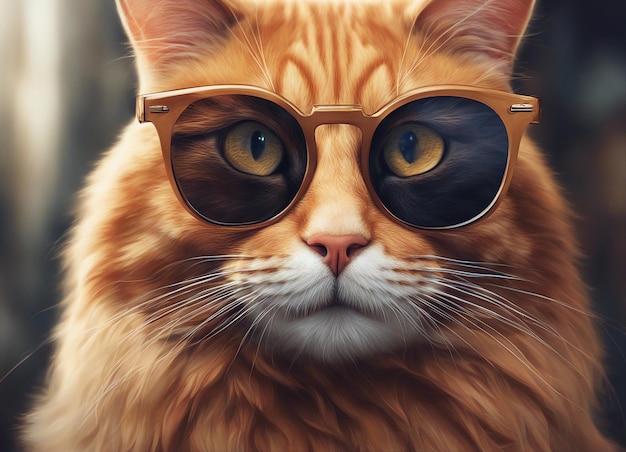 Katze mit Brille Runde Brille Ingwer Katze Nahaufnahme Selektiver Fokus KI generiert