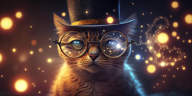 Katze mit Brille und Zylinder Generative KI