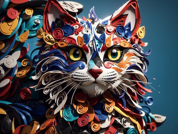 Katze mit farbenfroher Papierschnittkunst