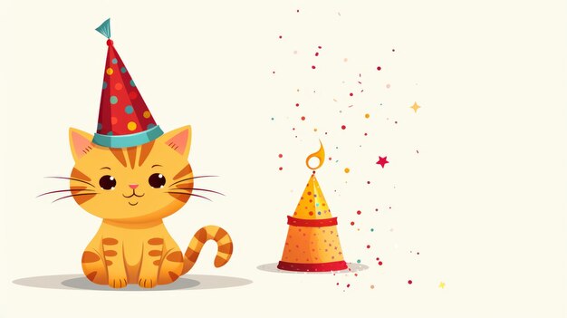 Katze mit Geburtstagshut