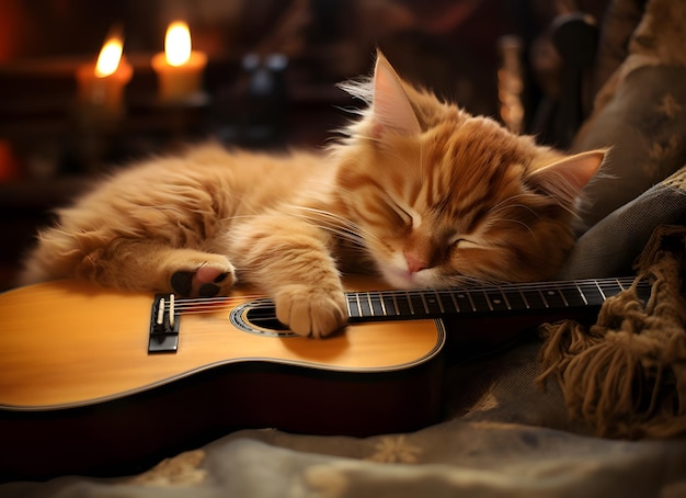 Katze mit Gitarre