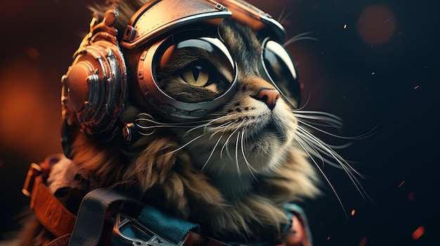 Katze mit Helm und Schutzbrille