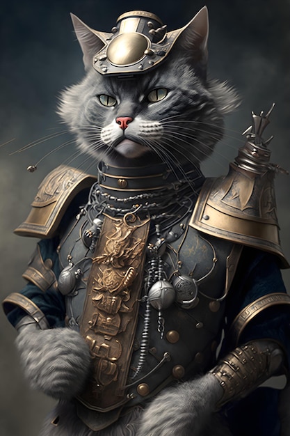 Katze mit Militärhelm