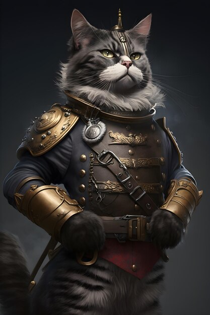 Katze mit Militärhelm