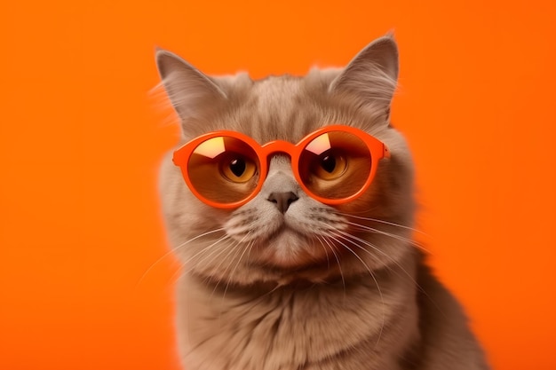 Foto katze mit orangefarbener brille und dem wort „katze“ darauf