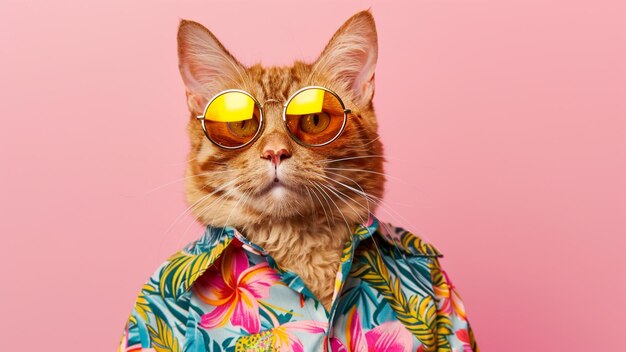 Katze mit Sonnenbrille auf rosa Hintergrund