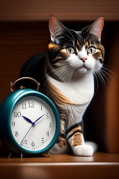 Katze mit starrender Uhr