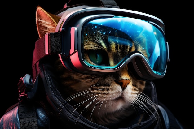 Katze mit VR-Brille im Weltraum