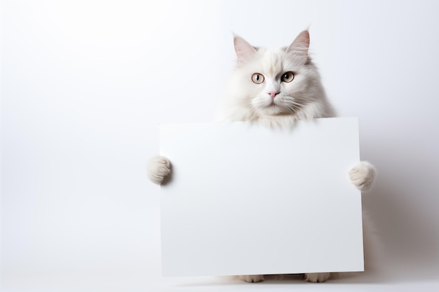 Katze mit weißem Schild auf weißem Hintergrund Haustier Zoo Dienst Veterinärklinik