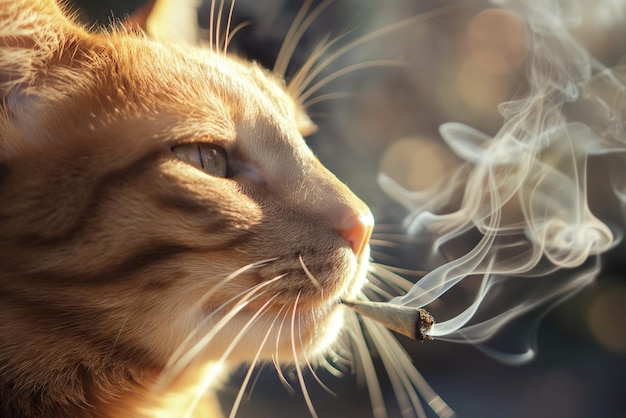 Foto katze raucht einen joint aus marihuana und cannabis