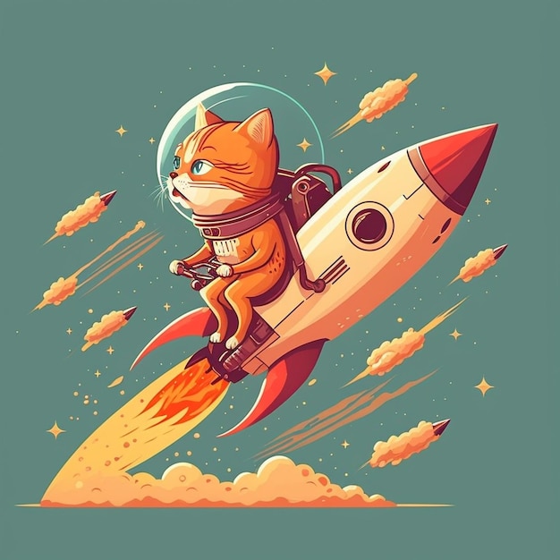 Katze reitet auf einer Raketenvektorillustration